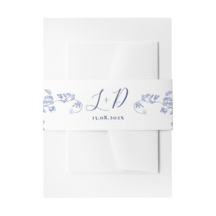 Blue Victoriaans Wedding Invitation Belly Band Uitnodigingen Wikkel