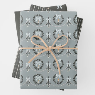 Blue Victorian Mistletoe and Wreath Gift Wrap Inpakpapier Vel