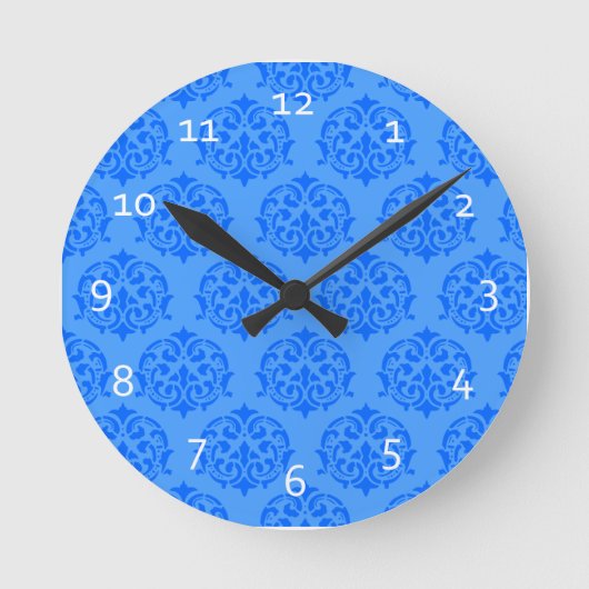 Blue Victorian Pattern Wall Clocks Ronde Klok (Voorkant)