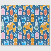 Blue Video Game Pattern Personalized Birthday Cadeaupapier (Vlak)
