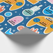 Blue Video Game Pattern Personalized Birthday Cadeaupapier (Hoek)