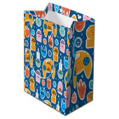 Blue Video Game Pattern Personalized Birthday Medium Cadeauzakje (Achterkant Gekanteld)