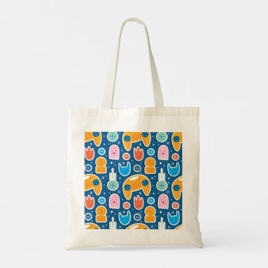 Blue Video Game Pattern Persoonlijke Canvas tas (Achterkant)