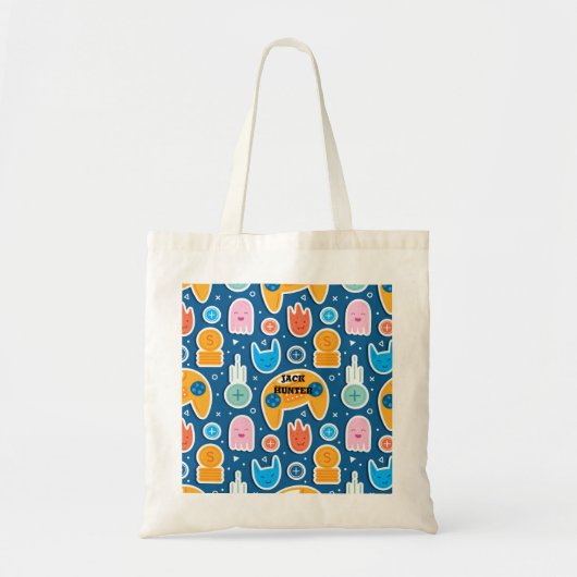 Blue Video Game Pattern Persoonlijke Canvas tas (Voorkant)