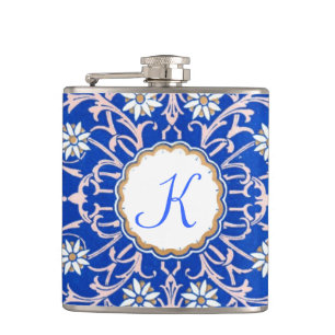 Blue Vine Flower Monogram Flaski Heupfles