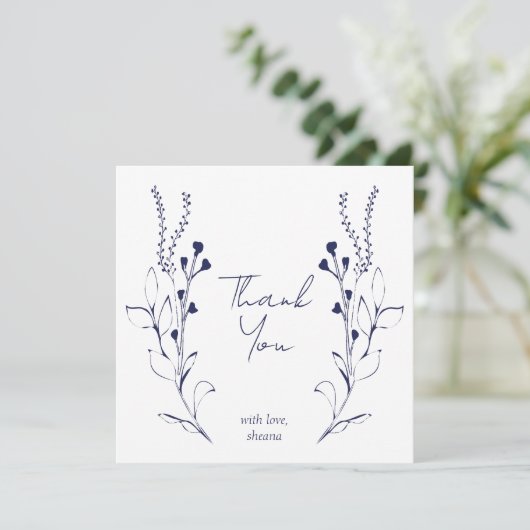 Blue Vines & Flowers Vrijgezellenfeest Dank u kaar Kaart (Staand voorkant)