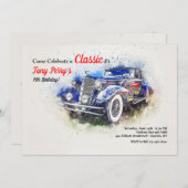 Blue Vintage Car Uitnodiging (Voorkant / Achterkant)