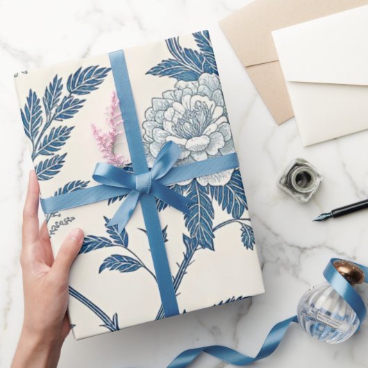 Blue Vintage Floral Pattern Cadeaupapier (Geschenken)