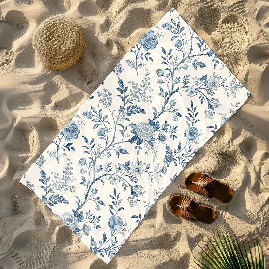 Blue Vintage Floral Pattern Strandlaken