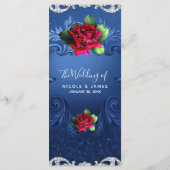 Blue Vintage Ornamy Rouge Roses Mariage Menu (Dos)