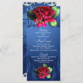Blue Vintage Ornamy Rouge Roses Mariage Menu (Devant / Derrière)
