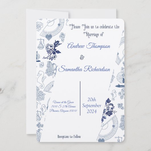 Blue Vintage Romance Mariage Invitations (Devant)