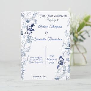 Blue Vintage Romance Mariage Invitations