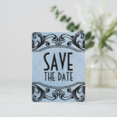 Blue Vintage Swirls Enregistrer la date Carte post (Debout devant)