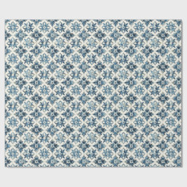 Blue Vintage Tile Floral Wrapping Paper, Tradition Cadeaupapier