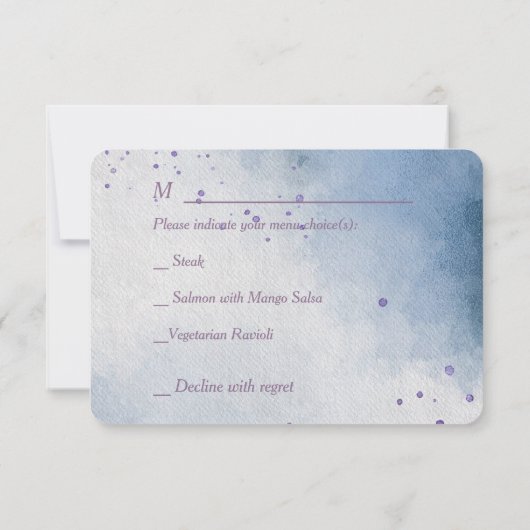 Blue Violet Floral Moderne Menu Mariage RSVP (Dos)