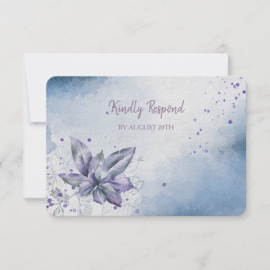 Blue Violet Floral Moderne Menu Mariage RSVP (Devant)