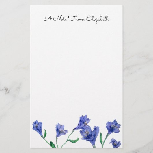 Blue Violet Floral Waterverf Specialized Station Briefpapier (Voorkant)