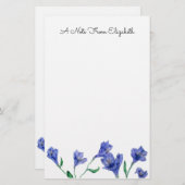 Blue Violet Floral Waterverf Specialized Station Briefpapier (Voorkant / Achterkant)