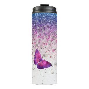 *~* Blue Violet Glitter Butterfly Girly Thermosbeker