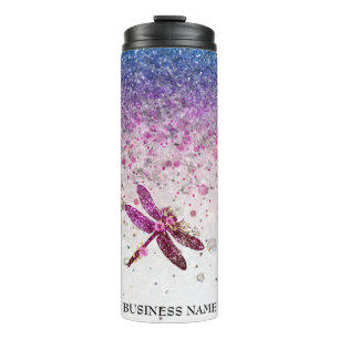 *~* Blue Violet Glitter Dragon Fly Girly Thermosbeker