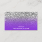 Blue Violet Paars Ombre Silver Glitter Foto Visitekaartje (Achterkant)