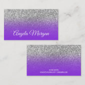 Blue Violet Paars Ombre Silver Glitter Foto Visitekaartje (Voorkant / Achterkant)