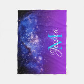 Blue Violet Sparkly Stars Celestial Ombre Monogram Fleece Deken (Voorkant)