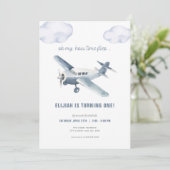 Blue Vliegtuig Verjaardag Uitnodiging Vliegtuig Ui (Staand voorkant)