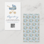 Blue  wandelwagen Baby shower QR Code Registry Informatiekaartje (Voorkant / Achterkant)