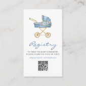 Blue  wandelwagen Baby shower QR Code Registry Informatiekaartje (Voorkant)