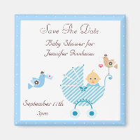 Blue Wandelwagen & Birds Save The Date Baby shower