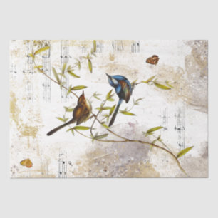 Blue Warbler Bird Butterfly Music Gold ontkoppelin Tissuepapier