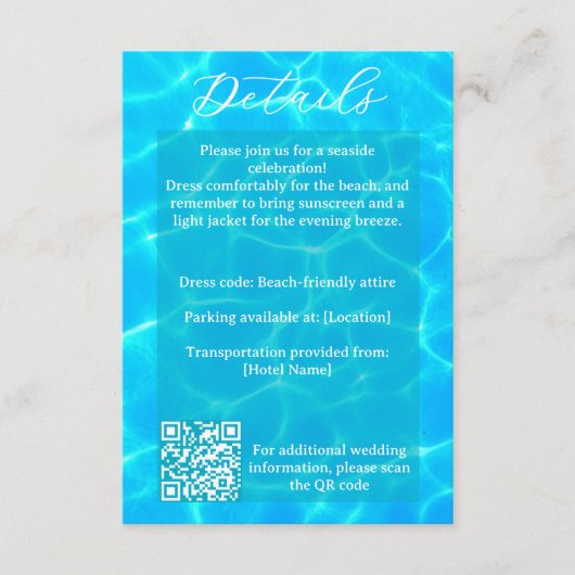 Blue Water Beach & Destination Wedding Ocean Theme Informatiekaartje (Voorkant)