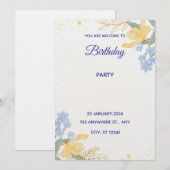 Blue Water Color Birthday Party Poster Kaart (Voorkant / Achterkant)