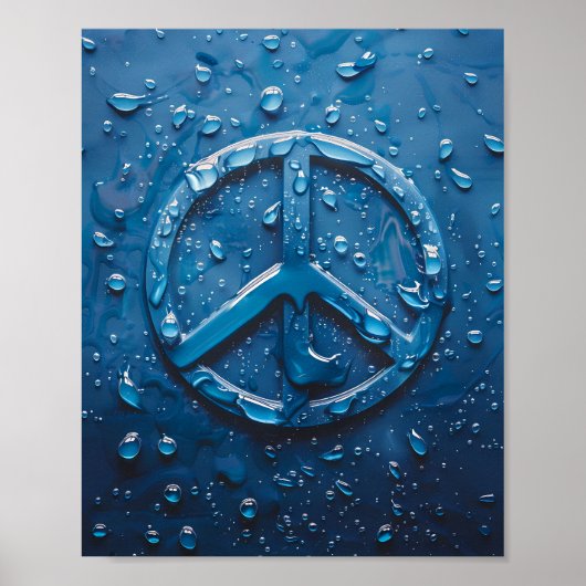 Blue Water Droplet Peace Symbool Poster (Voorkant)