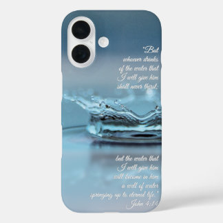 Blue Water Life dorst nooit Bijbel Verse John iPhone 16 Hoesje