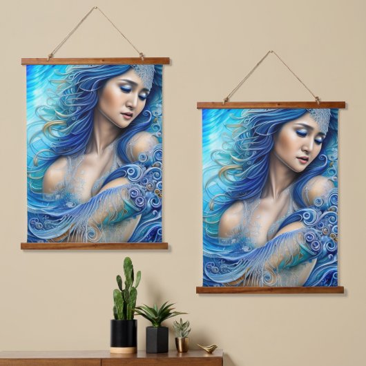 Blue Water Wave Goddess Fantasy Art Hangend Wandkleed (Asymmetrisch)