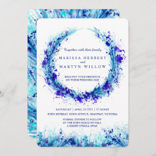 Blue watercolor art splat invitations de mariage