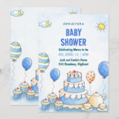 Blue Watercolor Baby Shower Invitation (Devant / Derrière)