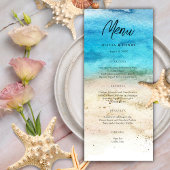 Blue Watercolor Beach Wedding Menu