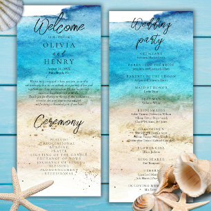 Blue Watercolor Beach Wedding Programme