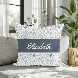 Blue Watercolor Botanical Pattern Custom Name Kussen