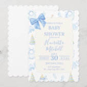 Blue Watercolor Boy Baby Shower Invitation (Devant / Derrière)