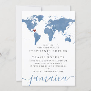 Blue Watercolor Carte du monde Destination Mariage