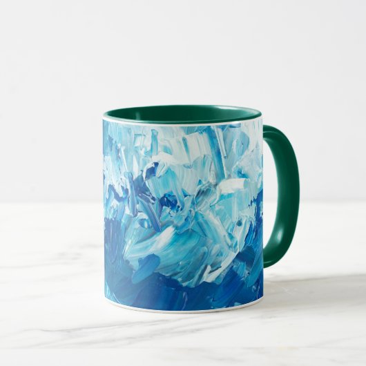 Blue Watercolor Coffee Mug with Green Handle (Devant droit)