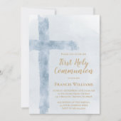blue watercolor cross First Holy Communion Kaart (Voorkant)