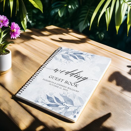 Blue Watercolor Feuille Botanique Mariage Livre d'