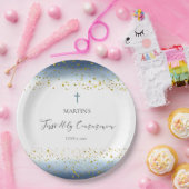 blue watercolor  First Communion Papieren Bordje (Feest)