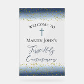 blue watercolor First Communion welcome (Recto)